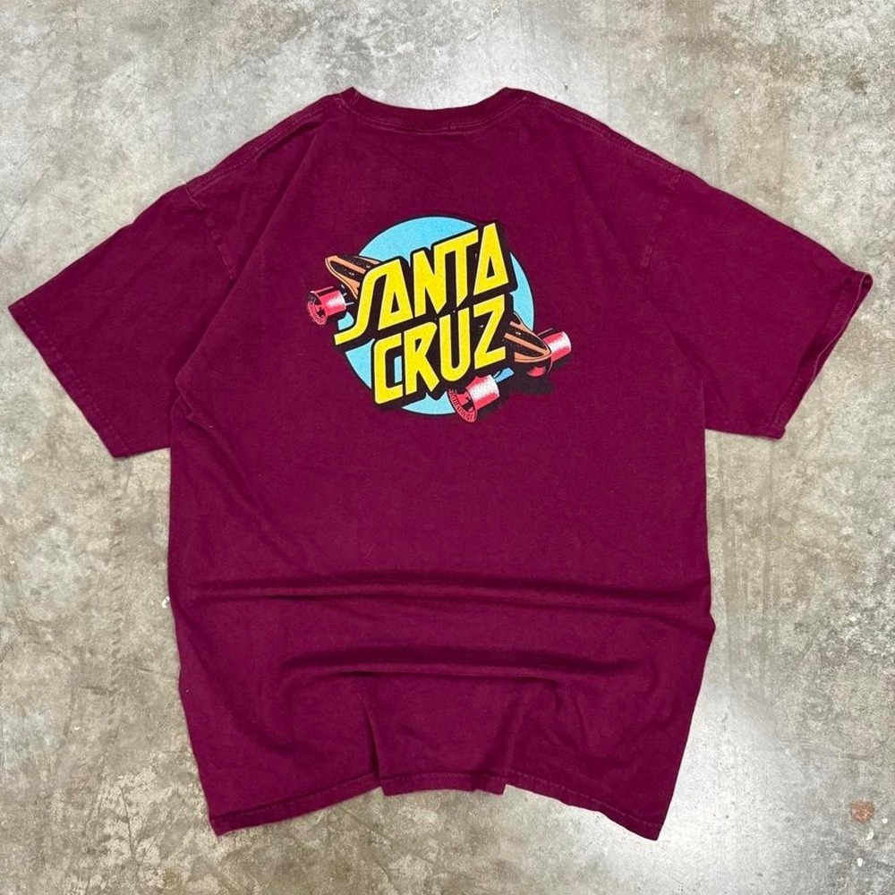 Y2K Santa Cruz Skateboards Burgundy Skater Tee Size L